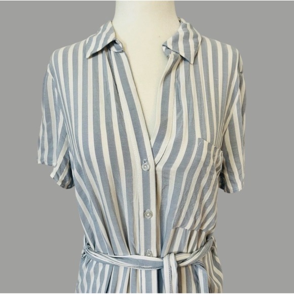 Dynamite Blue & White‎ Striped Shirt Dress with Belt Short Sleeve Small - Picture 3 of 10